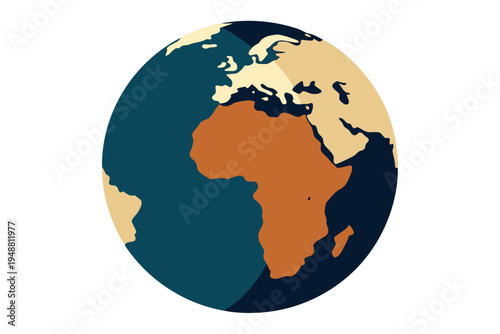 A colorful vector graphic illustration of the African continent on a globe