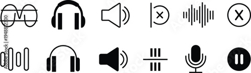 Audio and sound icon set, music and playback artwork illustration, recording and control design inspiration, media symbols collection