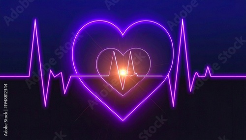 Neon purple heartbeat line with glowing heart