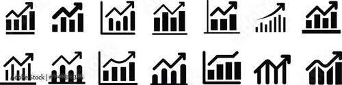 Business growth icons, rocket and bar chart silhouettes, financial success illustration, upward trend artwork, economic progress design, startup success symbols