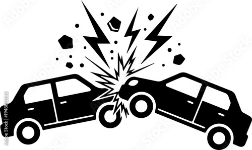 Two cars colliding head-on, crash impact Vector Art
