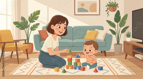 A happy mother and her baby enjoy a loving moment of parenthood together.