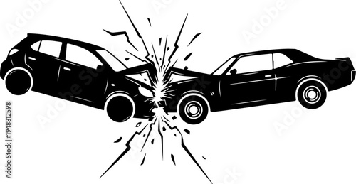 Two cars colliding head-on, crash impact Vector Art