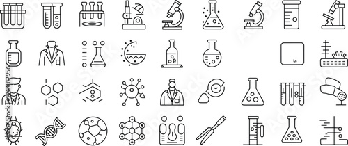 Science and laboratory icon set, chemistry and biology artwork illustration, research and experiment design inspiration, scientific symbols collection