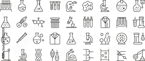 Science and laboratory icon set, chemistry and biology artwork illustration, research and experiment design inspiration, scientific symbols collection
