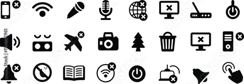 Technology and communication icon set, user interface artwork illustration, system status design inspiration, digital device symbols collection