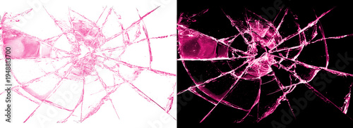 Bild auf Leinwand Pink broken glass overlay with luminous shards and radial fracture lines