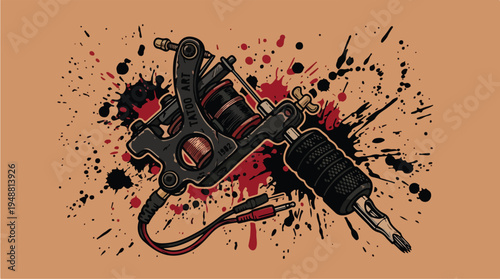 Tattoo Machine with Paint Splatters.