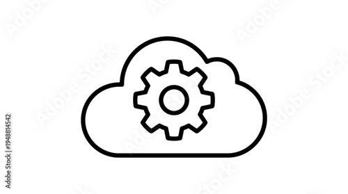 "Cloud outline icon with gear inside symbolizing cloud computing, configuration, and infrastructure."