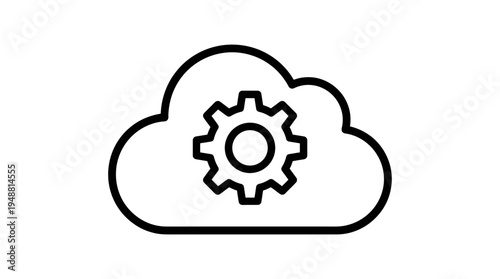 "Cloud outline icon with gear inside symbolizing cloud computing, configuration, and infrastructure."