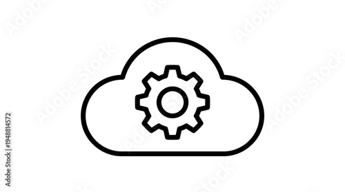 "Cloud outline icon with gear inside symbolizing cloud computing, configuration, and infrastructure."
