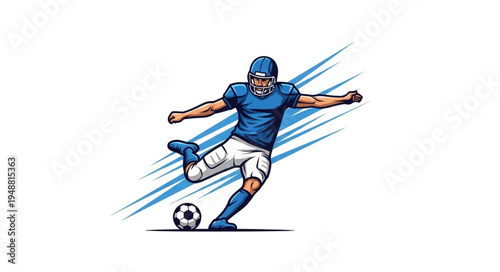 Football player kicking ball during game action.