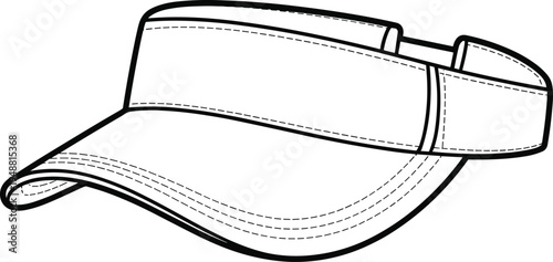 Adjustable sports visor cap template with curved brim for outdoor summer headwear design mockup, cad drawing flat vector illustration