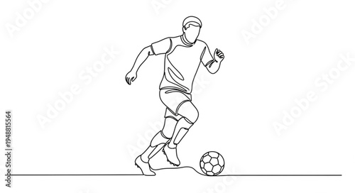 Soccer Player Dribbling Ball Line Art.