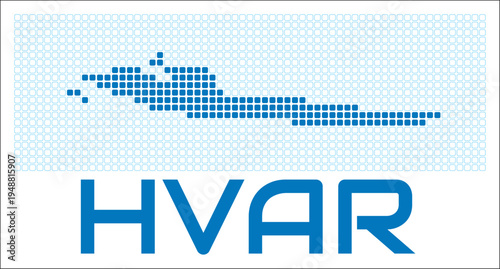 Hvar digital style map with blue rounded rectangle dots. Croatia. Dotted shape of the island. Hvar blue colored map and title on white background. Awesome Vector Illustration.