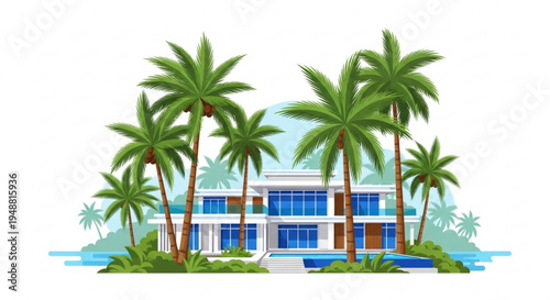Modern tropical beach house with palm trees and pool luxury vacation home by ocean