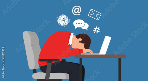 Overwhelmed by Digital Communication and Online Information A Vector Illustration of Stress