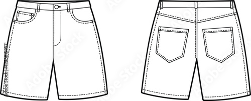 Denim shorts template with front and back view minimalist fashion apparel design mockup for clothing