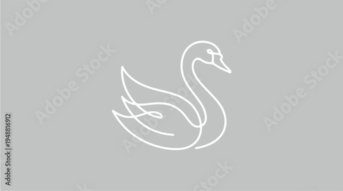 White Swan Bird Line Art.