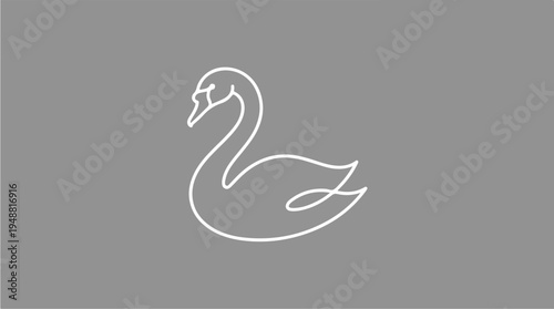 White Swan Bird Simple Line.