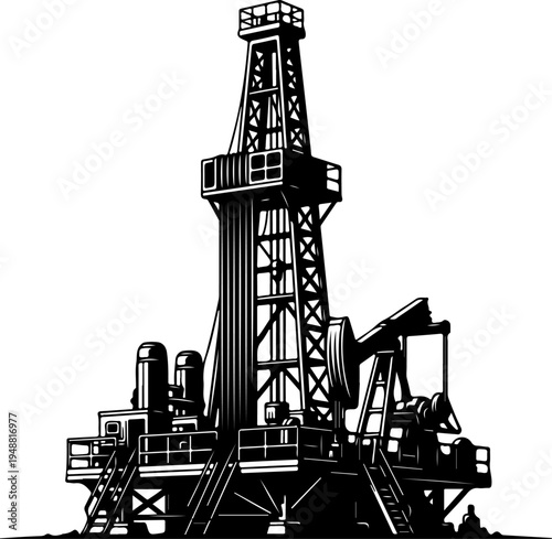 Oil derrick silhouette vector illustration