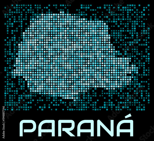 Parana, Brazil digital dotted map. Shape of the state in cyan color palette on dark background. Futuristic Parana, Brazil map design. Vector illustration.