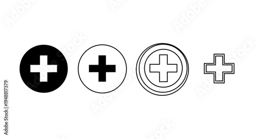 Variations of plus sign symbols in different shapes