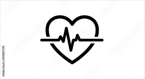 Heartbeat symbol with ecg line in black on white background