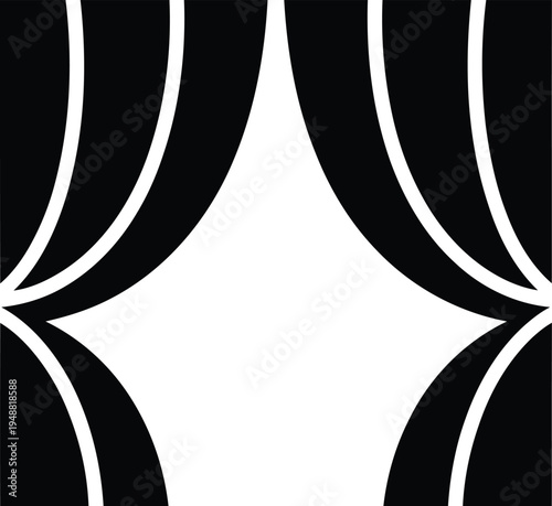 Black stage curtain icon vector for theater show opening cinema premiere grand reveal and event announcement background.