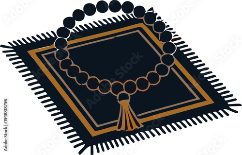 Vector Islamic prayer mat and rosary illustration