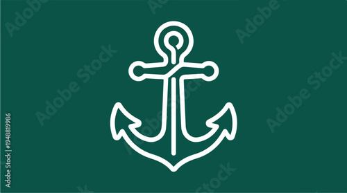 White Anchor on Green Background.