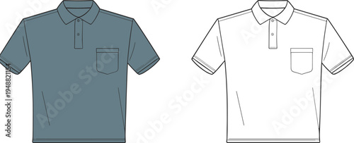 Men polo shirt technical fashion sketch front view vector outline clothing design template illustration