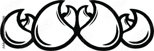 Black abstract decorative border design resembling crab claws or organic shapes