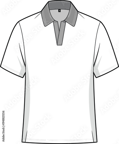 Men short sleeve polo shirt technical fashion flat with classic collar casual sportswear top cad drawing flat vector illustration