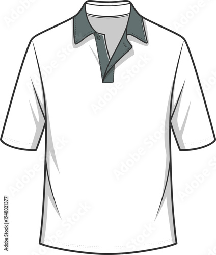 Men short sleeve polo shirt technical fashion flat with contrast collar casual topwear cad drawing flat vector illustration