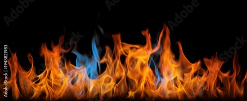 The Flames Dancing Against a Black Background with Orange and Blue Hot Embers