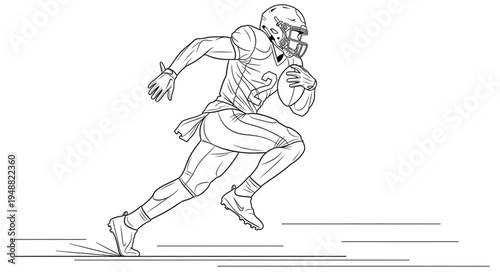 American Football Player Running With Ball During Game Action.