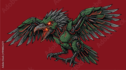 Green Monster Bird Creature Spread Wings.