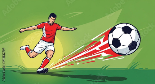 Soccer player kicking a ball with motion blur effect.