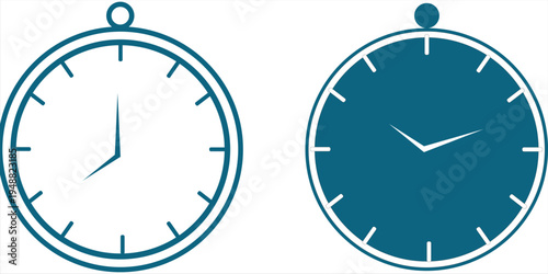 Clean Monochrome Clock and Timer Icons  Round Timepiece Symbols for Web Interface, Mobile Apps, Dashboard, and Schedule Design.eps10