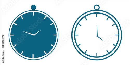 Clean Monochrome Clock and Timer Icons  Round Timepiece Symbols for Web Interface, Mobile Apps, Dashboard, and Schedule Design.eps10
