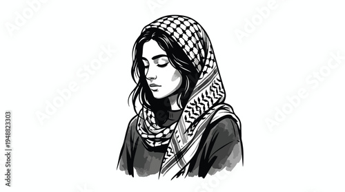 Woman Wearing Keffiyeh Headscarf 2.