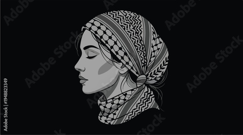 Woman Wearing Keffiyeh Headscarf.