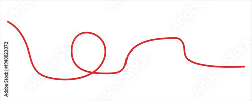 Red thread isolates on a white background. Red thread looped in a circle form, symbolizing vector. Line of red yarn, long red thread. eps 10
