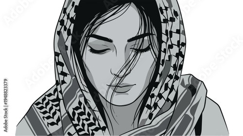 Woman Wearing Keffiyeh Hood.