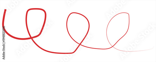 Red thread isolates on a white background. Red thread looped in a circle form, symbolizing vector. Line of red yarn, long red thread. eps 10