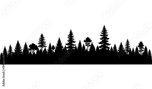 Long Forest Tree Line Silhouette Woodland Landscape Vector Illustration