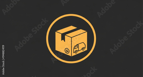 Delivery service icon with package and truck symbol.