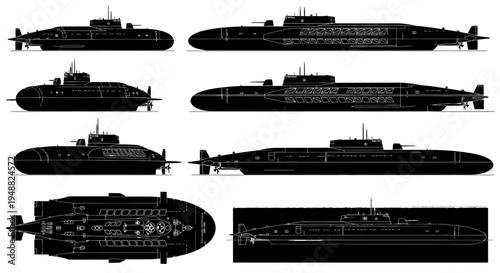 Advanced SSGN Submarine Class Reference Vector Silhouette Set