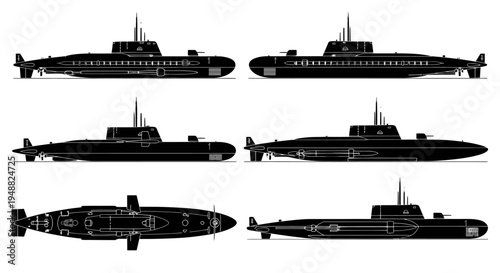 Fast Attack Submarine SSN Reference Multi-Angle Vector Art